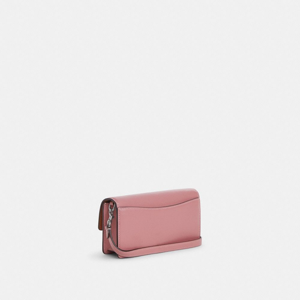 COACH®,Eliza Small Flap Crossbody,Calfskin Leather,Clutch,Crossbody,Logo,Gold Metal,Casual,Pink,Angle View