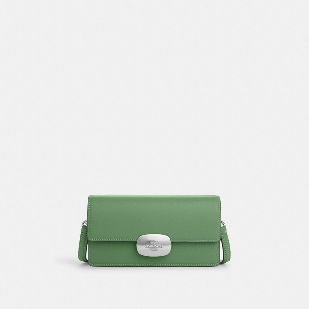 COACH®,ELIZA SMALL FLAP CROSSBODY,Smooth Leather,Mini,Silver/Soft Green,Front View
