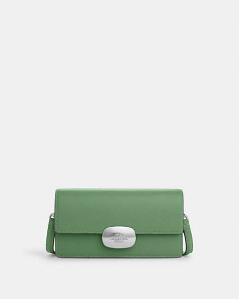 COACH®,ELIZA SMALL FLAP CROSSBODY,Leather,Mini,Silver/Soft Green,Front View