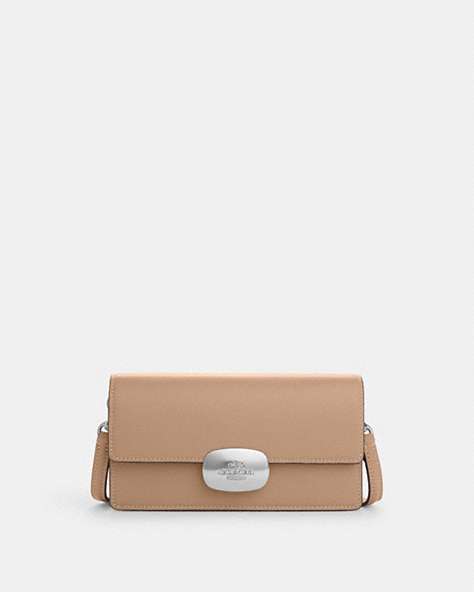 COACH®,ELIZA SMALL FLAP CROSSBODY,Leather,Mini,Silver/Taupe,Front View