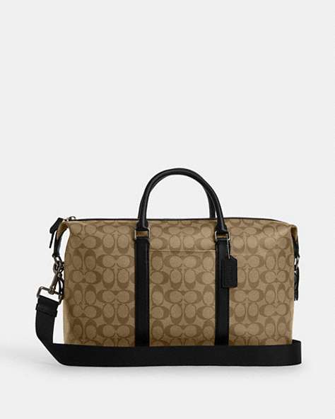 COACH®,ELLERY HOLD ALL IN SIGNATURE CANVAS,Coated Canvas,Gunmetal/Khaki,Front View