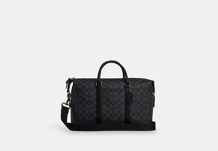 COACH®,ELLERY SMALL DUFFLE BAG IN SIGNATURE CANVAS,Coated Canvas,X-Large,Gunmetal/Charcoal/Black,Front View image number 0
