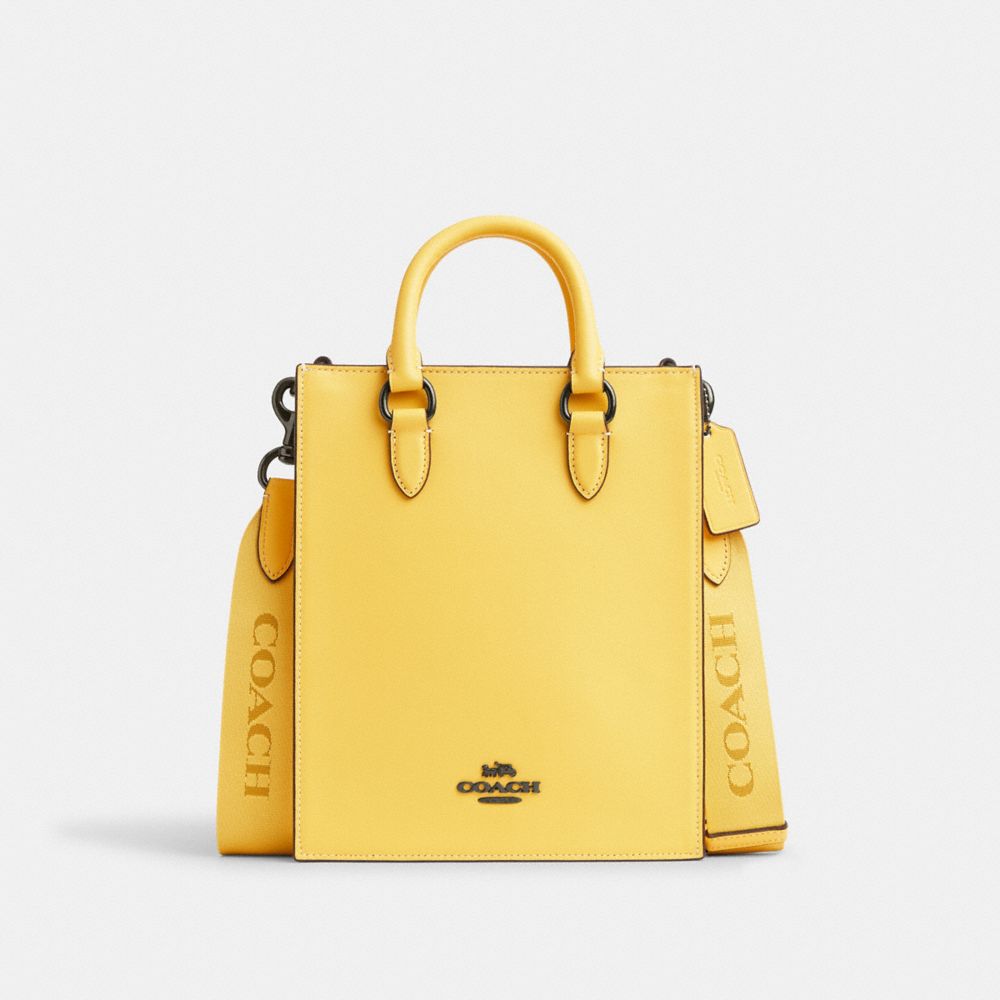 COACH®,DYLAN TOTE BAG,Smooth Leather,Medium,Gunmetal/Retro Yellow,Front View