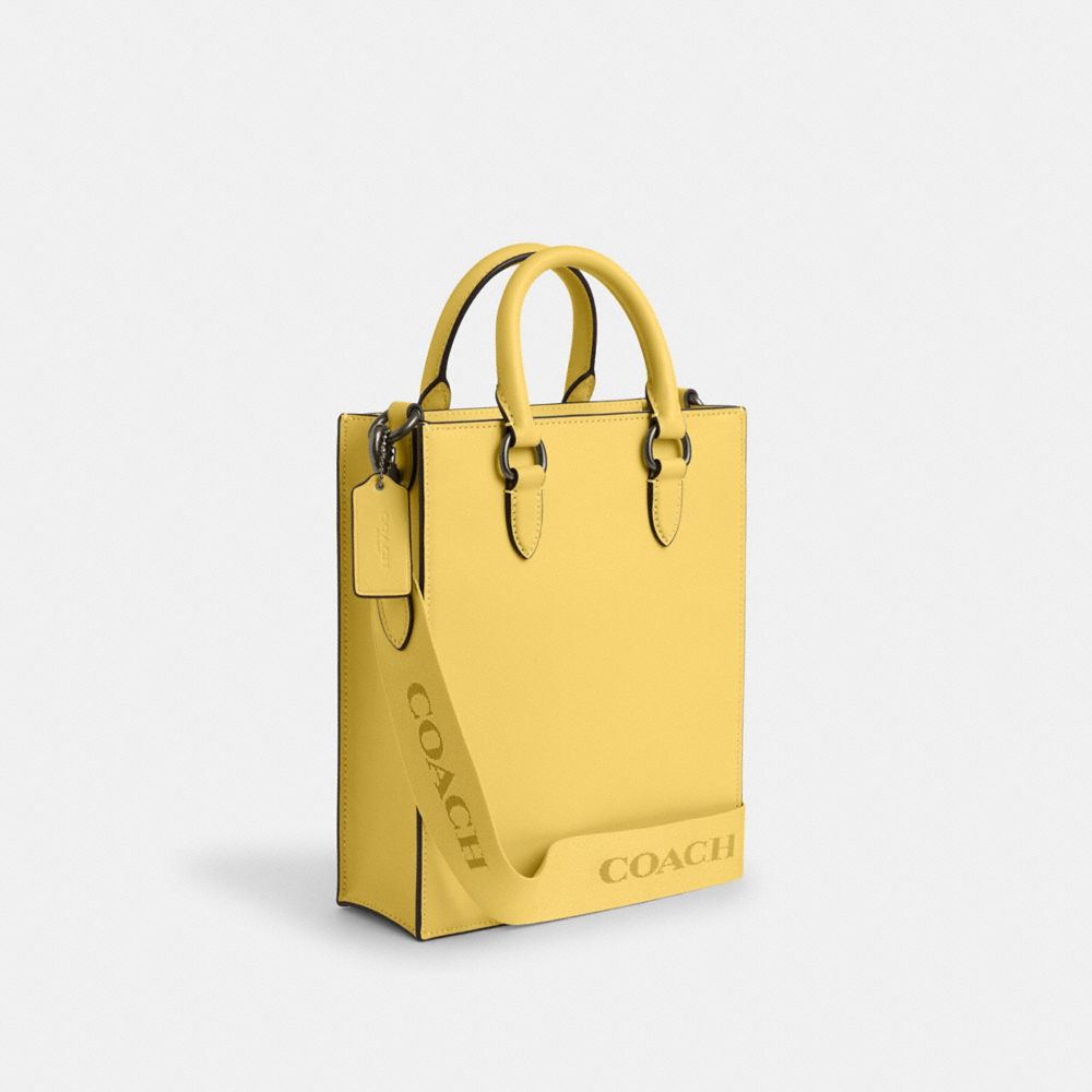 COACH®,DYLAN TOTE BAG,Smooth Leather,Medium,Gunmetal/Retro Yellow,Angle View