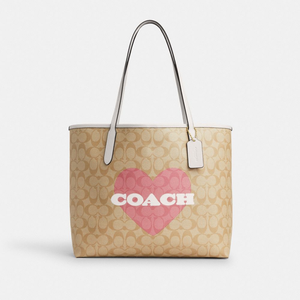 COACH Outlet City Tote Bag In Signature Canvas With Heart Print