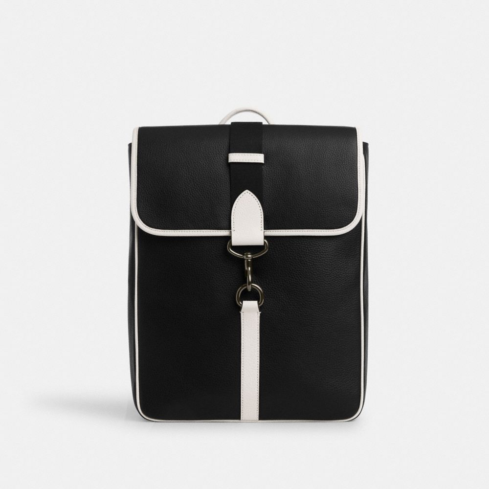 COACH®,BLAINE BACKPACK,Novelty Leather,Medium,Gunmetal/Black/Chalk,Front View image number 0