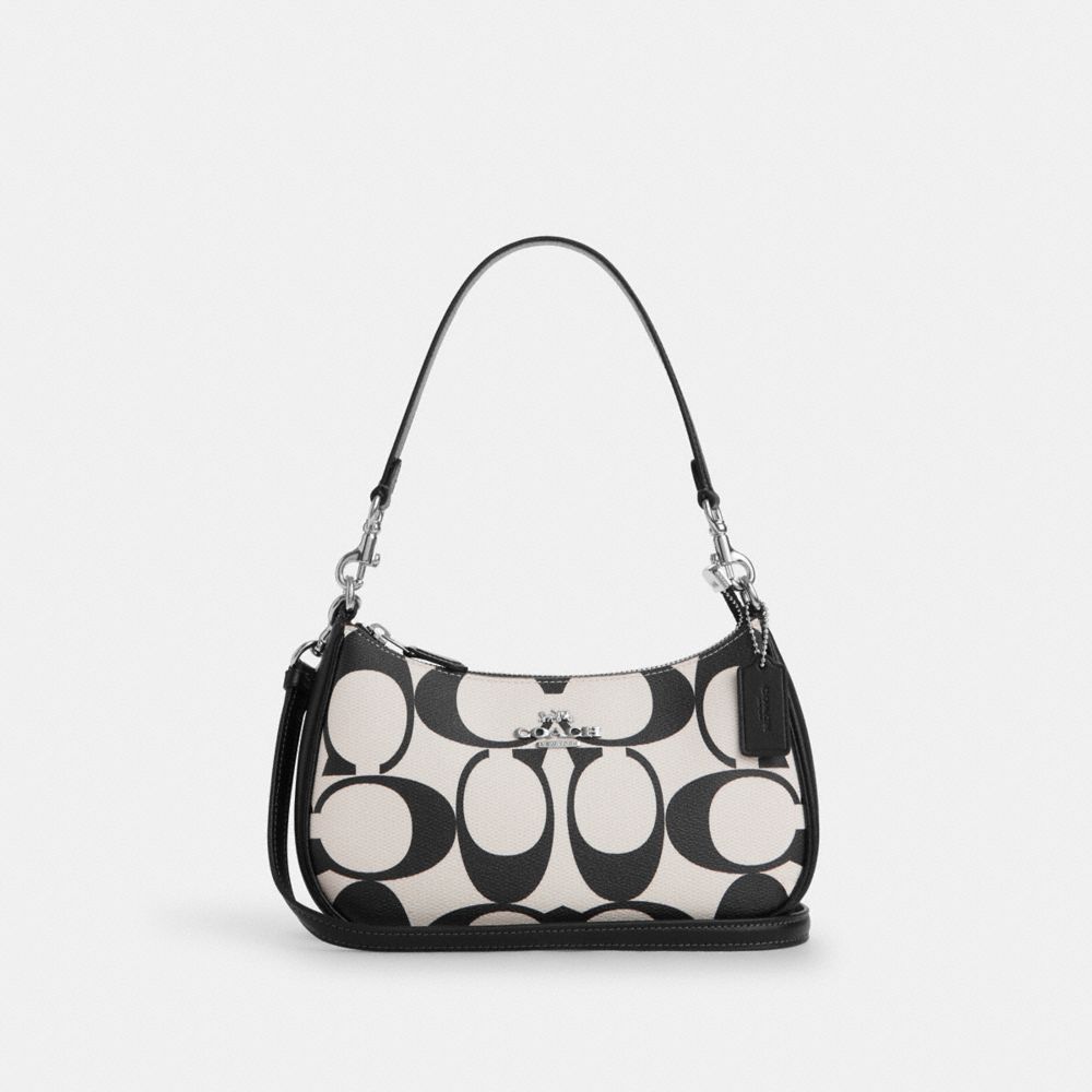 COACH®,TERI SHOULDER BAG IN SIGNATURE CANVAS,Silver/Chalk Multi,Front View image number 0