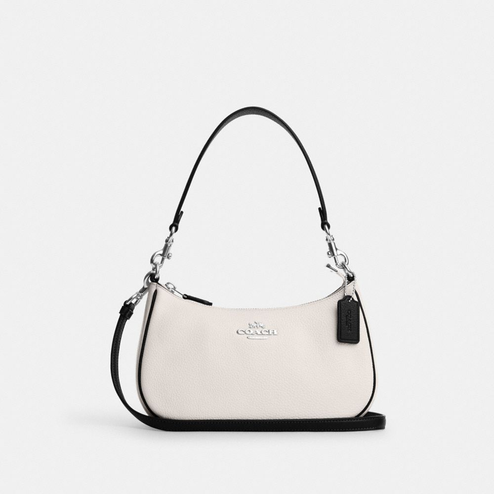 COACH®,TERI SHOULDER BAG,Novelty Leather,Silver/Chalk Black,Front View