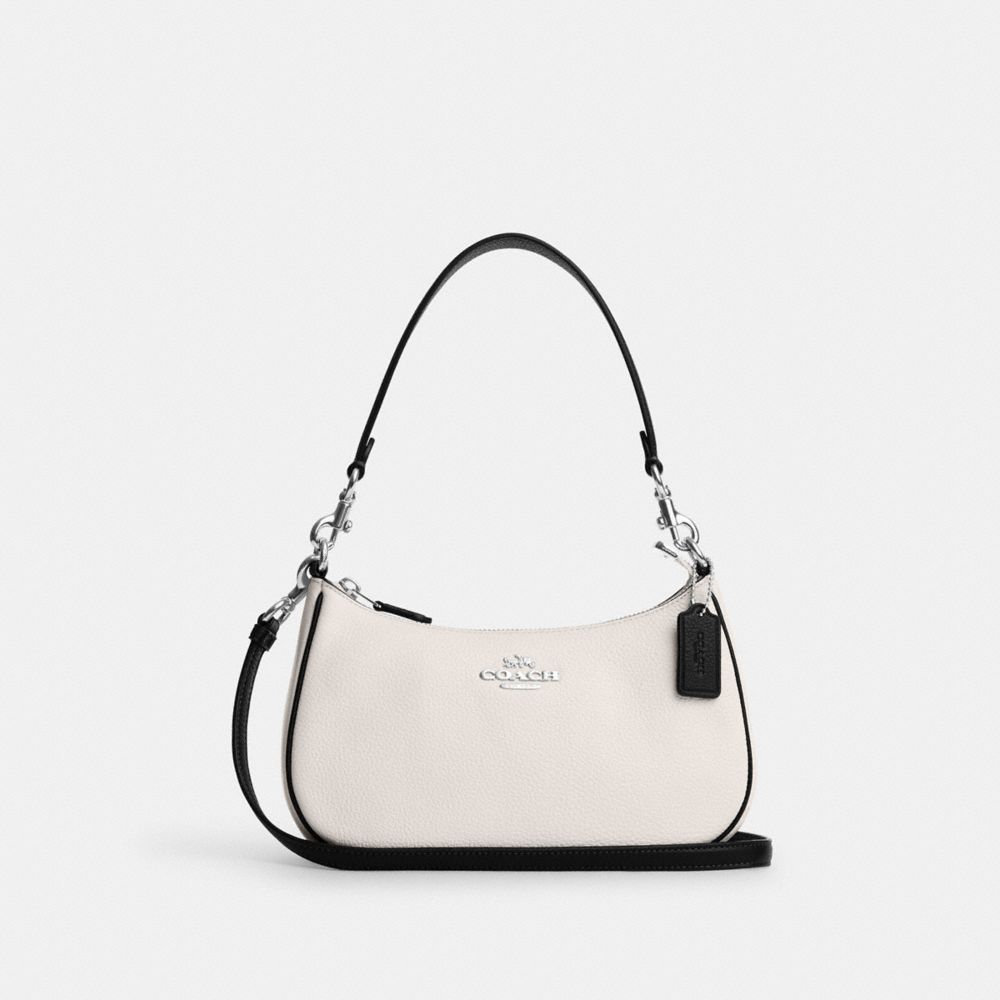 COACH®,TERI SHOULDER BAG,Leather,Silver/Chalk Black,Front View