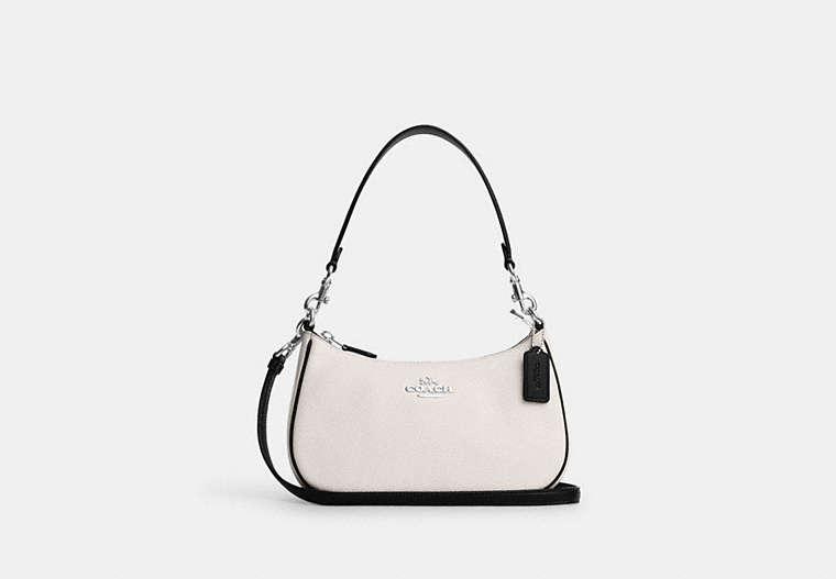 COACH®,TERI SHOULDER BAG,Leather,Silver/Chalk Black,Front View