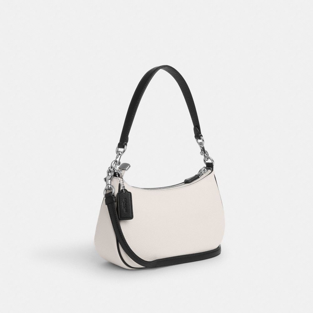 COACH®,TERI SHOULDER BAG,Novelty Leather,Silver/Chalk Black,Angle View