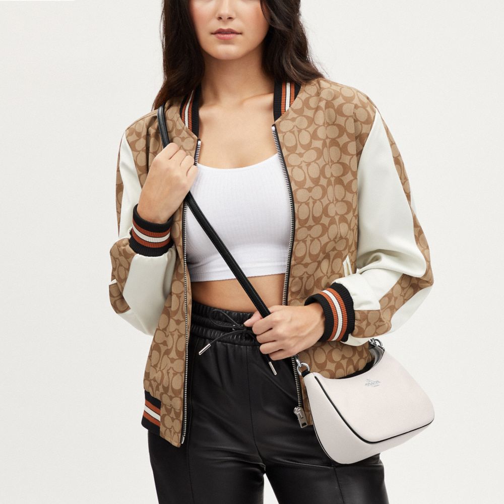 COACH®,Teri Shoulder Bag,Leather,Hobo,Piping,Silver Metal,Casual,White,Detail View