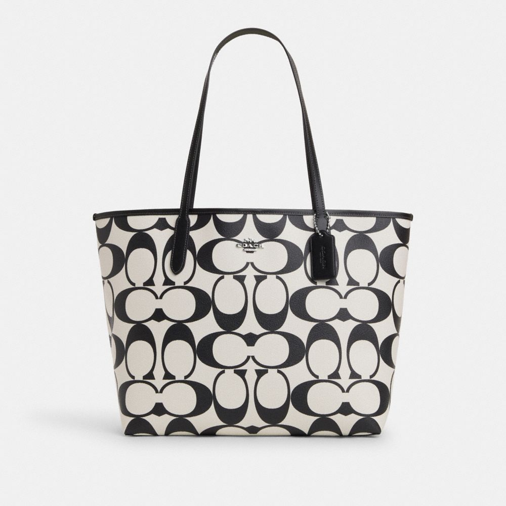 COACH®,CITY TOTE BAG IN SIGNATURE CANVAS,Signature Canvas,X-Large,Silver/Chalk Multi,Front View