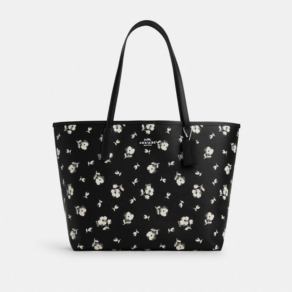 Black floral tote outlet bag