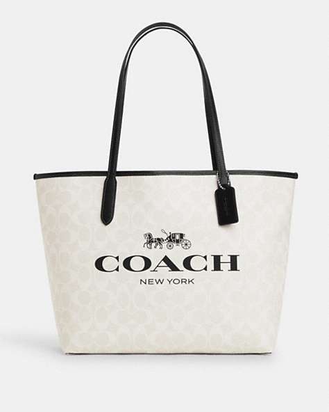 COACH®,CITY TOTE IN SIGNATURE CANVAS,Coated Canvas,X-Large,Silver/Chalk Multi,Front View