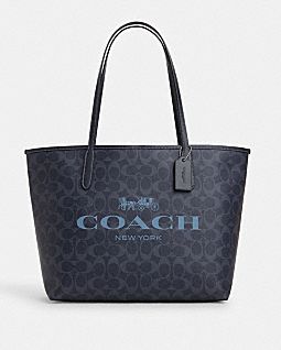 COACH®,CITY TOTE BAG IN SIGNATURE CANVAS,Coated Canvas,X-Large,Silver/Denim/Midnight Navy,Front View