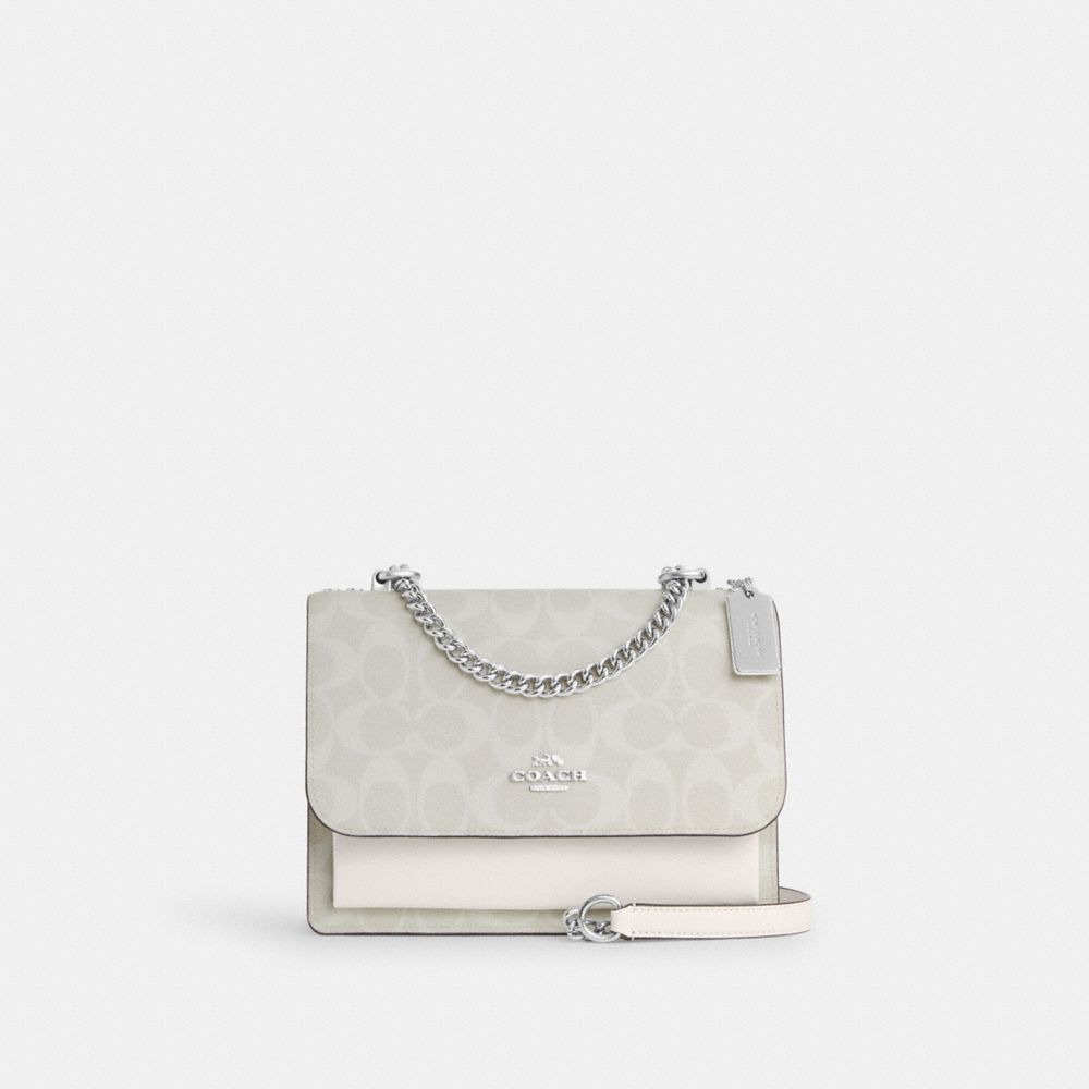 COACH®,KLARE CROSSBODY BAG IN SIGNATURE CANVAS,Signature Canvas,Medium,Silver/Chalk/Glacier White,Front View