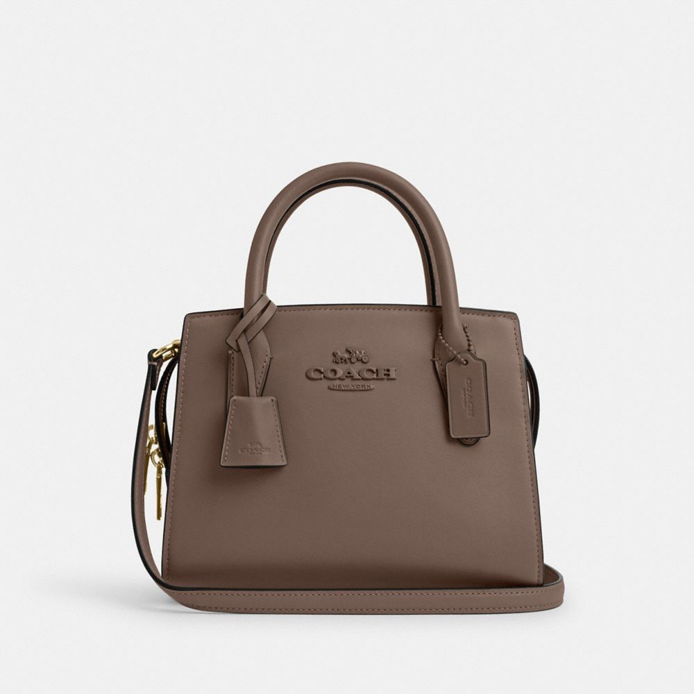 COACH®,Andrea Carryall Bag,Calfskin Leather,Tote,Logo,Key Sleeve,Silver Metal,Casual,Brown,Front View