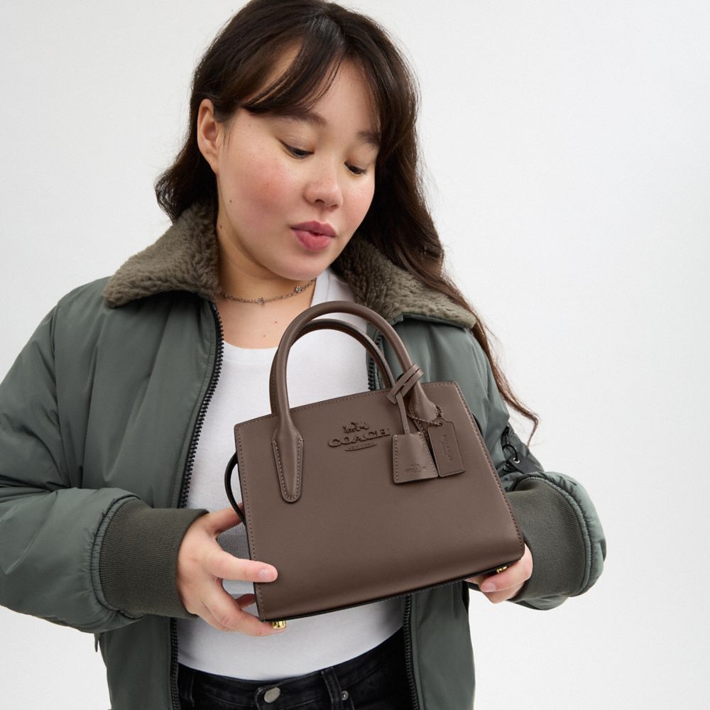 COACH®,Andrea Carryall Bag,Calfskin Leather,Tote,Logo,Key Sleeve,Silver Metal,Casual,Brown,Detail View