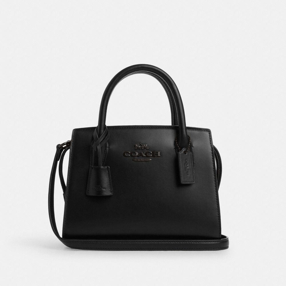 COACH®,ANDREA CARRYALL BAG,Smooth Leather,Medium,Black Copper/Black,Front View image number 0