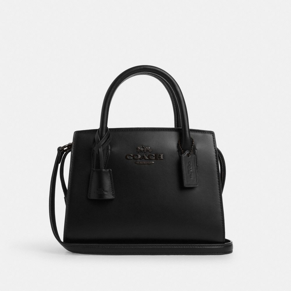 COACH®,Andrea Carryall Bag,Calfskin Leather,Tote,Logo,Key Sleeve,Silver Metal,Casual,Black,Front View