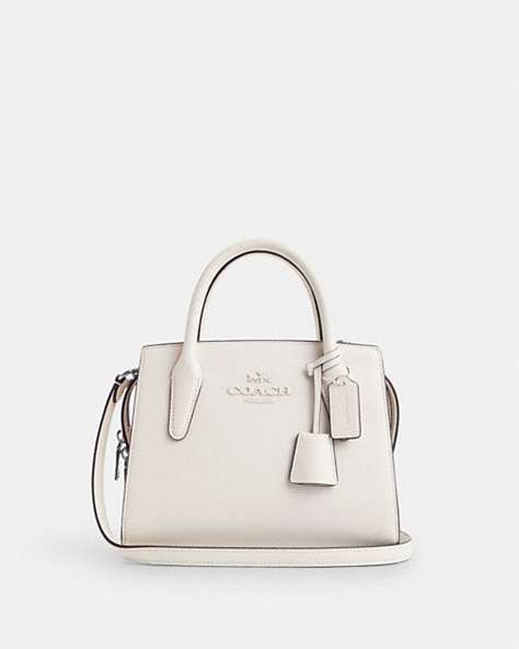 COACH®,ANDREA CARRYALL BAG,Leather,Medium,Silver/Chalk,Front View