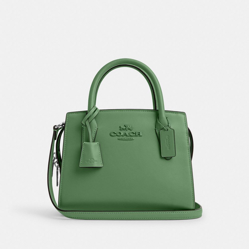 COACH®,ANDREA CARRYALL BAG,Smooth Leather,Medium,Silver/Soft Green,Front View