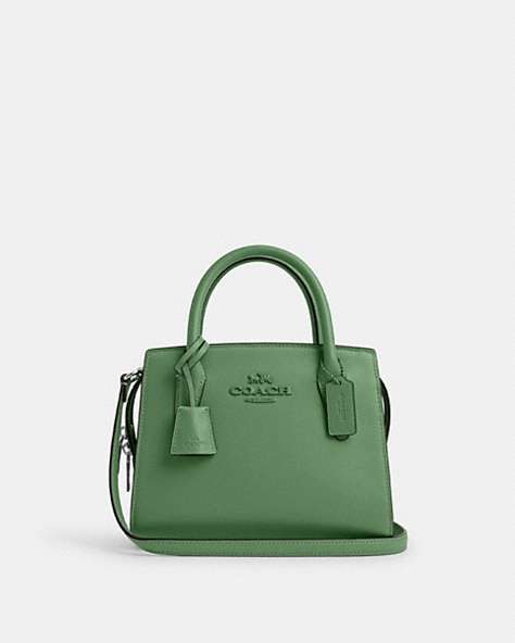 COACH®,ANDREA CARRYALL,Leather,Medium,Silver/Soft Green,Front View