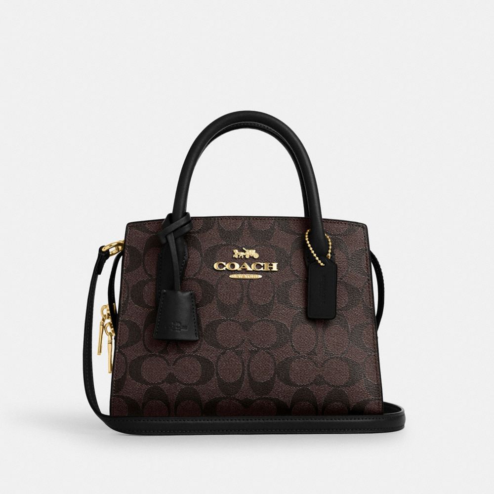 COACH®,ANDREA CARRYALL BAG IN SIGNATURE CANVAS,Signature Canvas,Medium,Gold/Brown Black,Front View