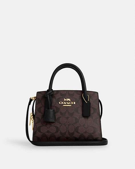 COACH®,ANDREA CARRYALL BAG IN SIGNATURE CANVAS,pvc,Medium,Gold/Brown Black,Front View