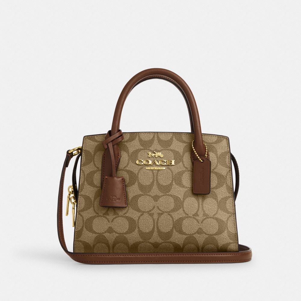 COACH®,ANDREA CARRYALL BAG IN SIGNATURE CANVAS,Signature Canvas,Medium,Gold/Khaki Saddle 2,Front View