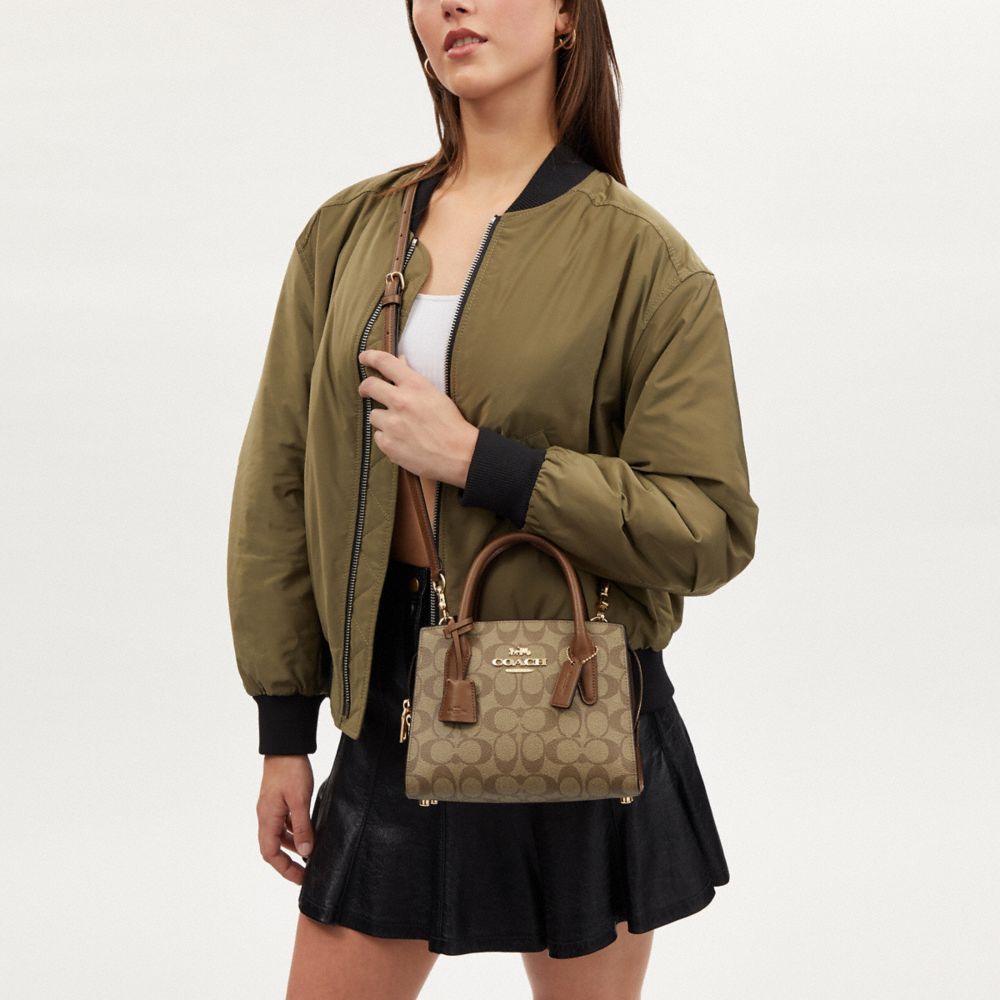 COACH®,Andrea Carryall Bag In Signature Canvas,Canvas,Tote,Logo,Gold Metal,Casual,Brown,Detail View