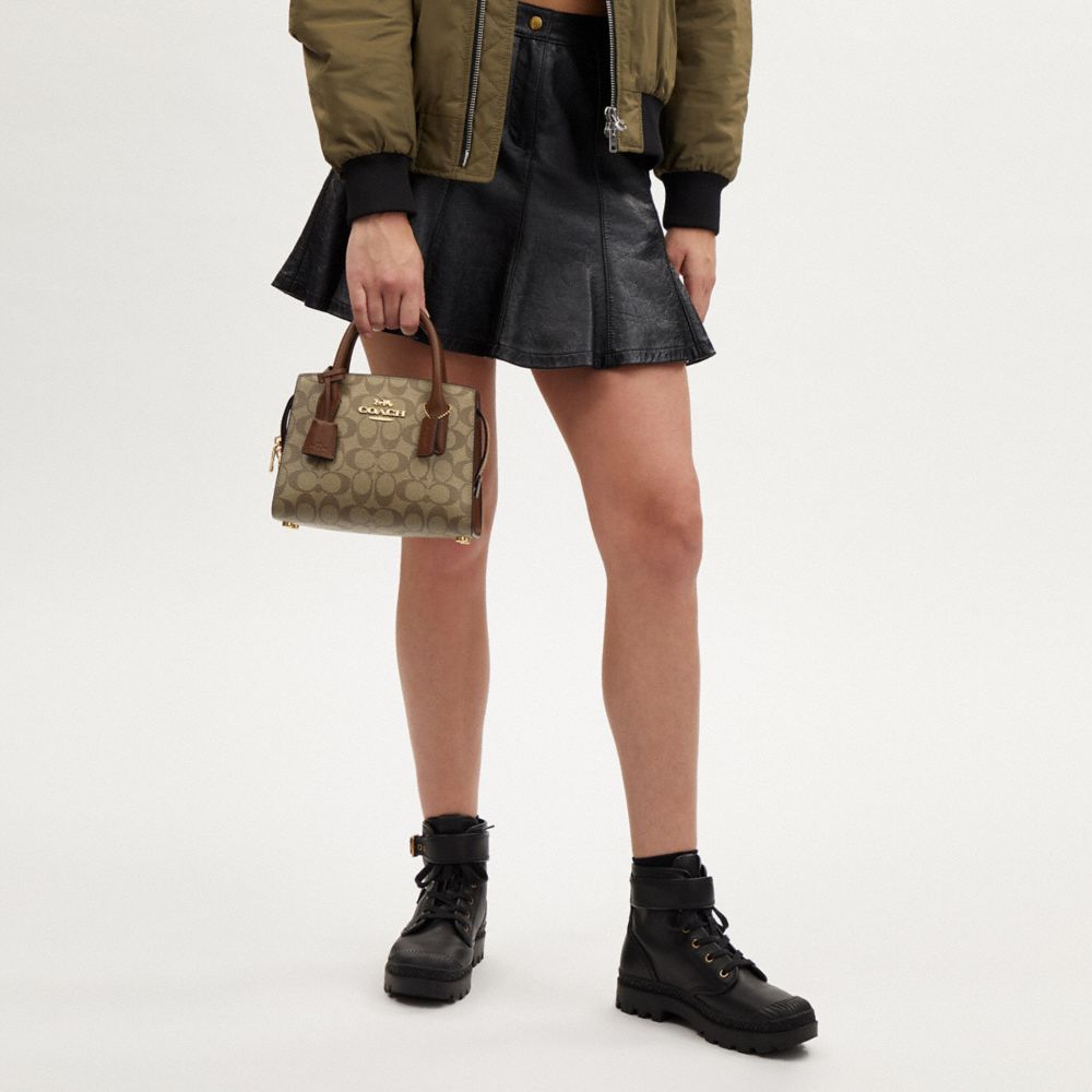 COACH®,Andrea Carryall Bag In Signature Canvas,Canvas,Tote,Logo,Gold Metal,Casual,Brown,Detail View
