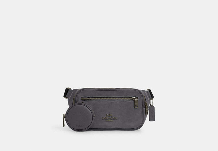 COACH®,ELIAS BELT BAG,Pebbled Leather,Medium,Gunmetal/Industrial Grey,Front View