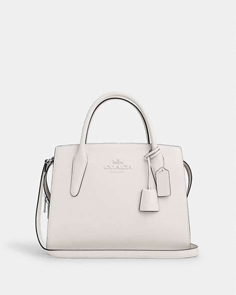 COACH®,LARGE ANDREA CARRYALL,Leather,Large,Silver/Chalk,Front View