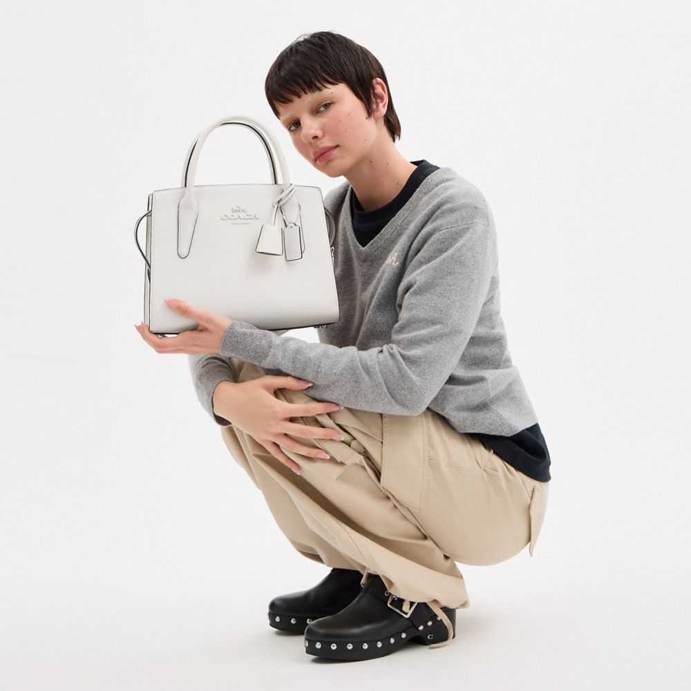 COACH®,Large Andrea Carryall Bag,Calfskin Leather,Tote,Logo,Key Sleeve,Work,White,Detail View