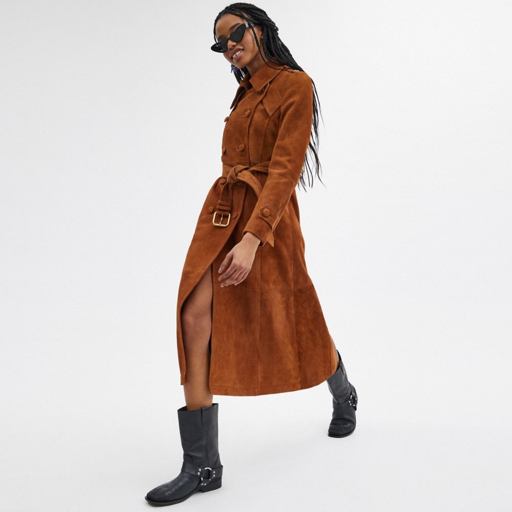 COACH®,HERITAGE C SUEDE TRENCH COAT,Suede,Saddle,Scale View