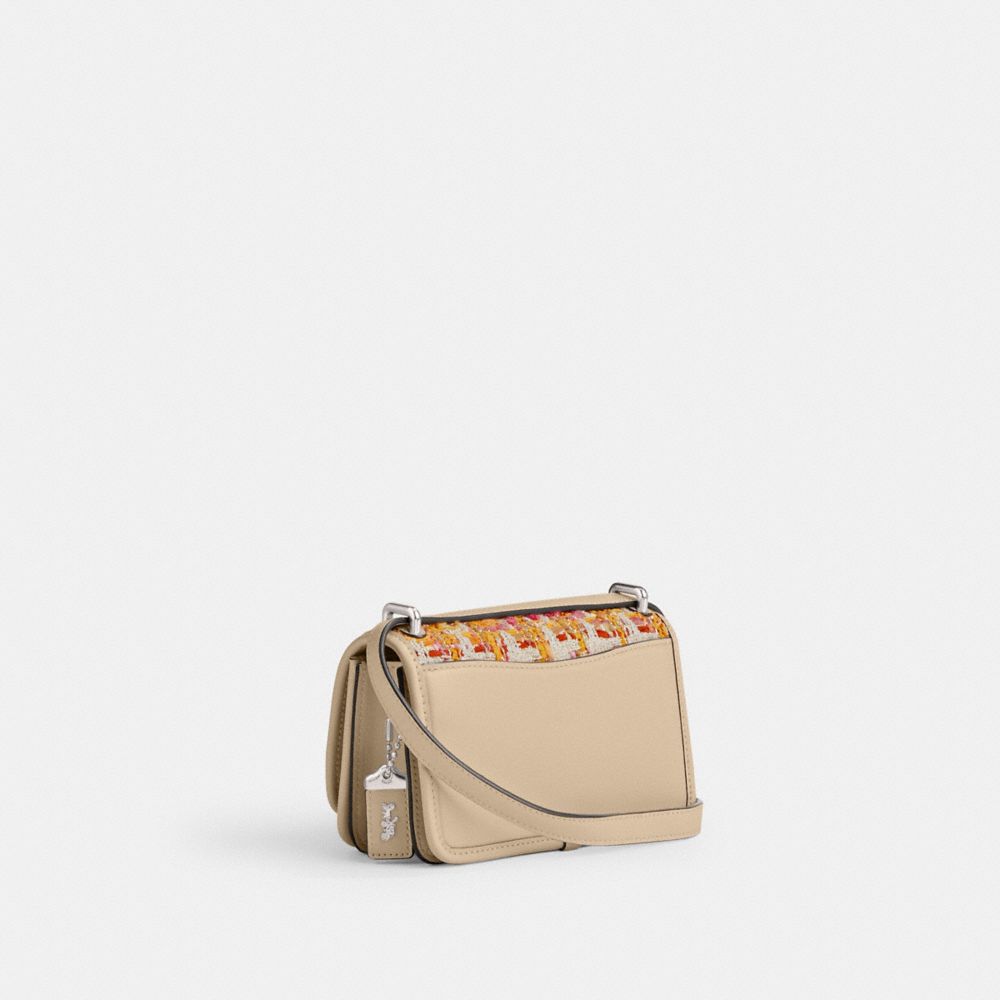 COACH®,BANDIT CROSSBODY BAG IN TWEED,Luxe Refined Calf Leather,Mini,Silver/Neutral Multi,Angle View