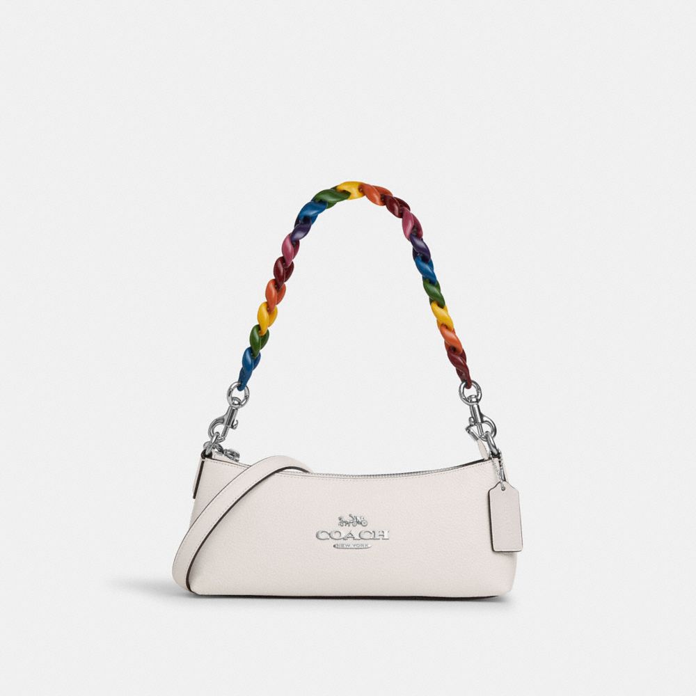 COACH®,CHARLOTTE SHOULDER BAG,Novelty Leather,Small,Silver/Chalk Multi,Front View image number 0