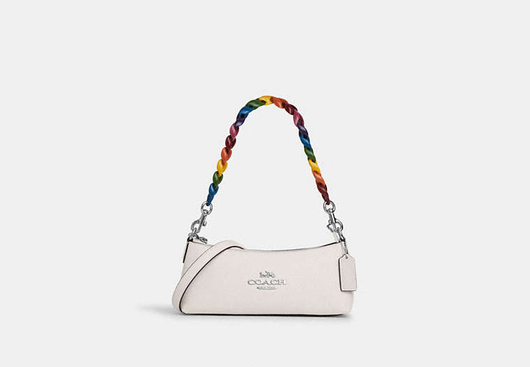 COACH®,CHARLOTTE SHOULDER BAG,Leather,Small,Silver/Chalk Multi,Front View image number 0