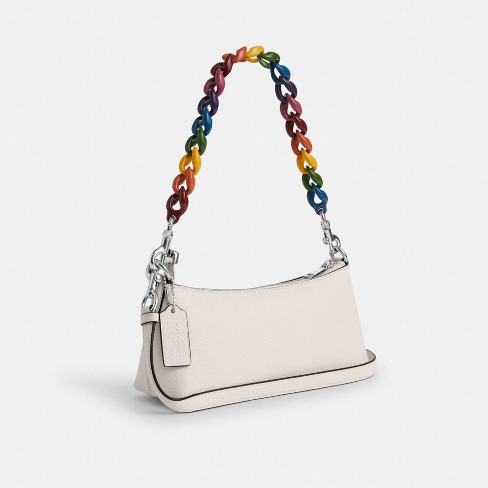 COACH®,CHARLOTTE SHOULDER BAG,Novelty Leather,Small,Silver/Chalk Multi,Angle View