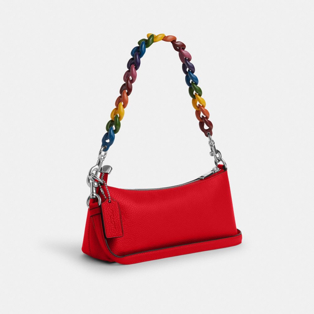 COACH®,CHARLOTTE SHOULDER BAG,Novelty Leather,Small,Silver/Bright Poppy Multi,Angle View