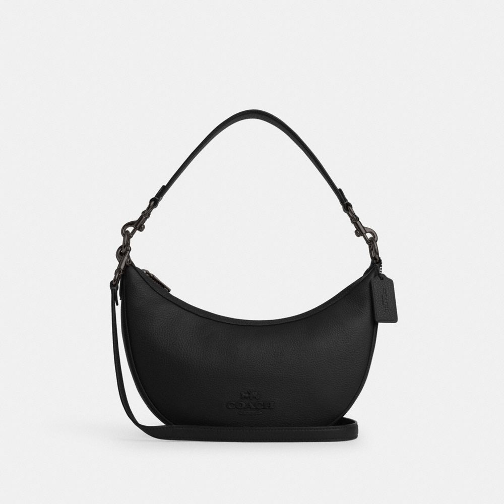 COACH®,ARIA SHOULDER BAG,Pebbled Leather,Medium,Black Copper/Black,Front View