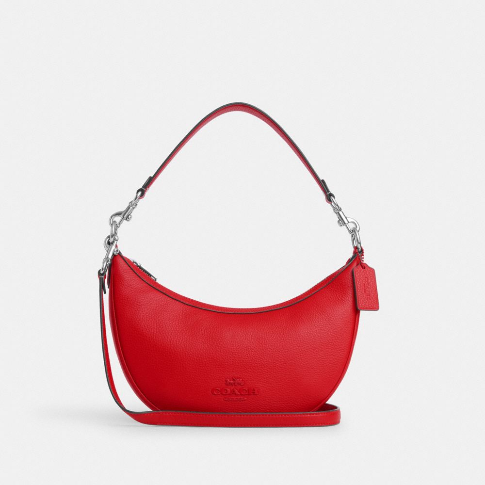 COACH®,ARIA SHOULDER BAG,Pebbled Leather,Medium,Silver/Bright Poppy,Front View