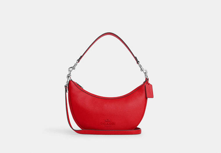COACH®,ARIA SHOULDER BAG,Leather,Medium,Silver/Bright Poppy,Front View