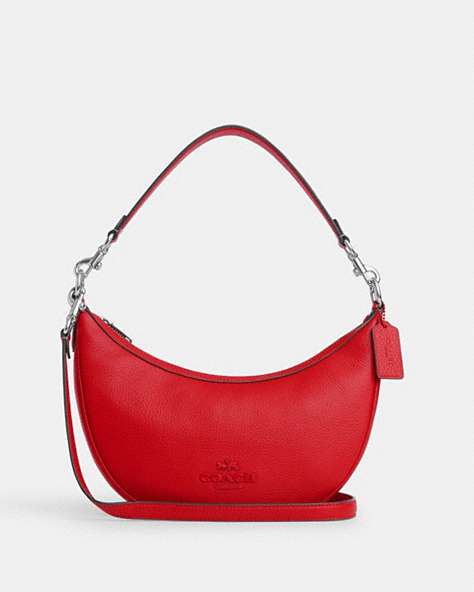 COACH®,ARIA SHOULDER BAG,Leather,Medium,Silver/Bright Poppy,Front View