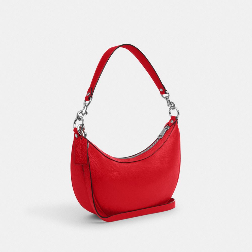 COACH®,ARIA SHOULDER BAG,Pebbled Leather,Medium,Silver/Bright Poppy,Angle View