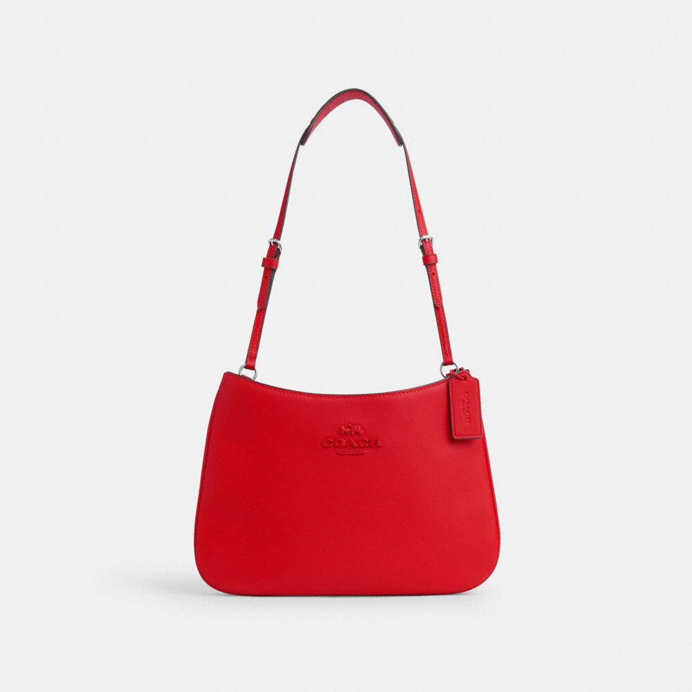 COACH®,PENELOPE SHOULDER BAG,Smooth Leather,Mini,Silver/Bright Poppy,Front View