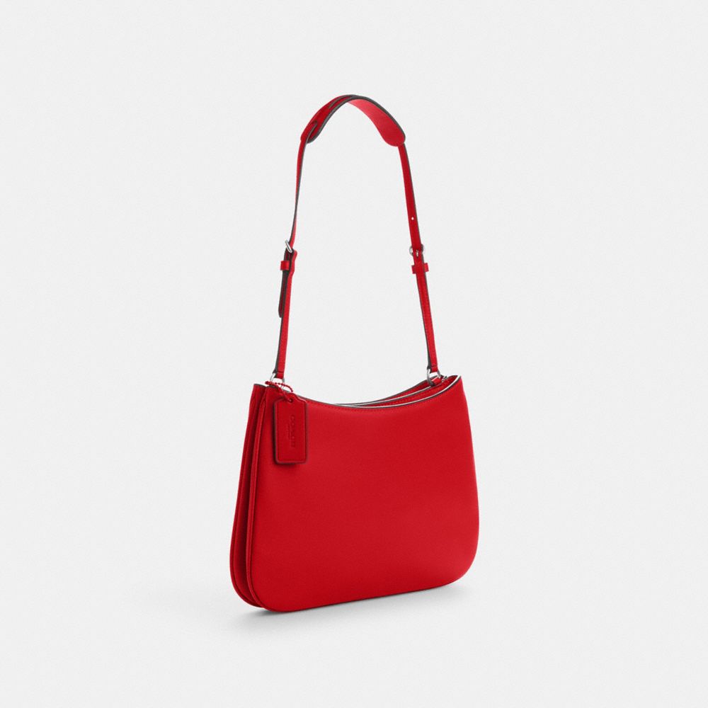 COACH®,PENELOPE SHOULDER BAG,Smooth Leather,Mini,Silver/Bright Poppy,Angle View
