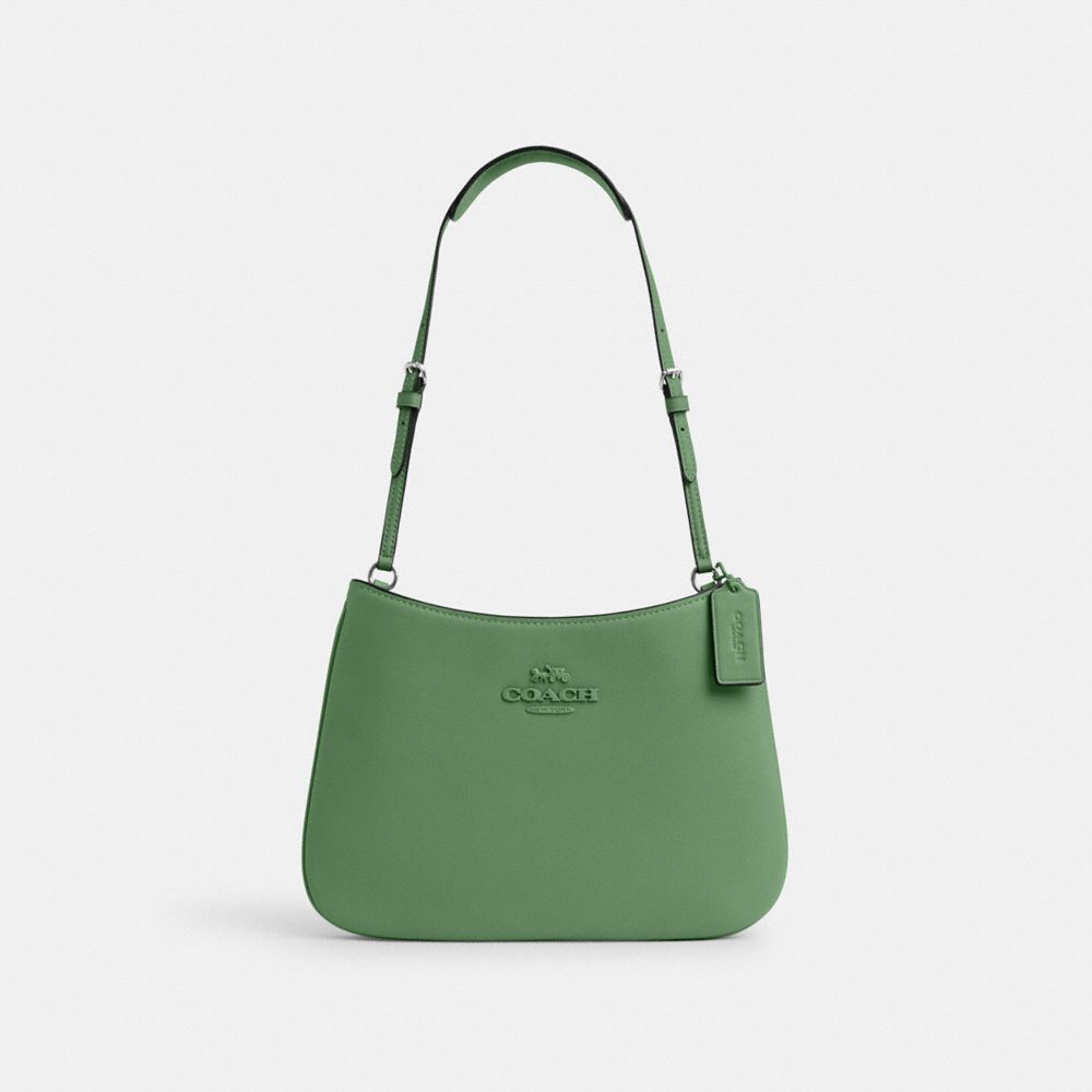 COACH®,PORTÉ-ÉPAULE PENELOPE,pvc,Argent/Vert doux,Front View